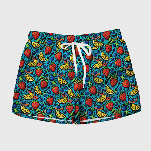 Женские шорты Летний вайб - фрукты и ягоды паттерн / 3D-принт – фото 1