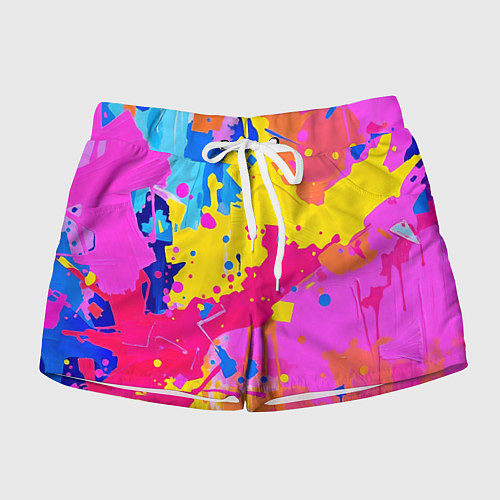 Женские шорты Яркие пятна акриловой краски на стене / 3D-принт – фото 1