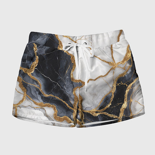 Женские шорты Мрамор белый и черный с золотом / 3D-принт – фото 1