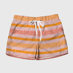 Шорты женские Полосы зигзагообразные оранжево-розовые, цвет: 3D-принт
