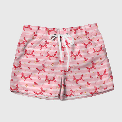Женские шорты Красные шарики-собачки на розовых полосках / 3D-принт – фото 1