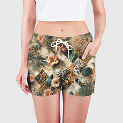 Шорты женские Цветы на кусках мрамора и леопардовом узоре, цвет: 3D-принт — фото 2