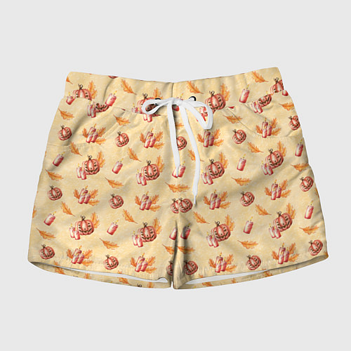 Женские шорты Хеллоуин с тыквой и листьями / 3D-принт – фото 1