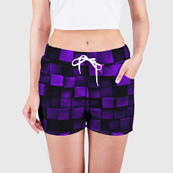 Шорты женские Фиолетовые неоновые квадраты, цвет: 3D-принт — фото 2