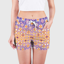 Шорты женские Узорчатая метаморфоза сиренево-оранжевая, цвет: 3D-принт — фото 2
