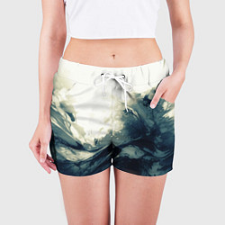 Шорты женские Чёрно-синие абстрактные краски, цвет: 3D-принт — фото 2