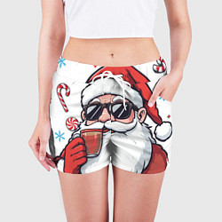 Шорты женские Санта Клаус в стильных солнцезащитных очках, цвет: 3D-принт — фото 2