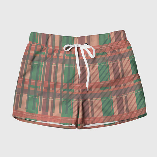 Женские шорты Бледная красно-зелёная клетка и полосы / 3D-принт – фото 1