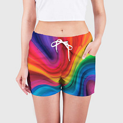 Шорты женские Смесь ярких красок волнистыми линиями, цвет: 3D-принт — фото 2