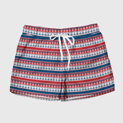 Женские шорты Скандинавский красно синий новогодний орнамент / 3D-принт – фото 1