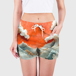 Шорты женские Японский пейзаж абстракция, цвет: 3D-принт — фото 2