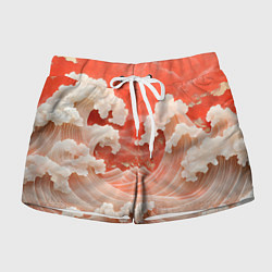 Шорты женские Японские красные волны, цвет: 3D-принт