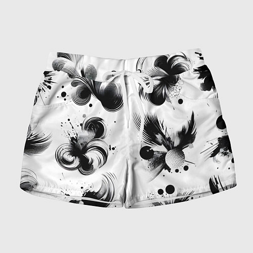 Женские шорты Чёрно-белая абстракция нейроарт / 3D-принт – фото 1