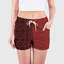 Шорты женские Узоры славянские в красном цвете, цвет: 3D-принт — фото 2