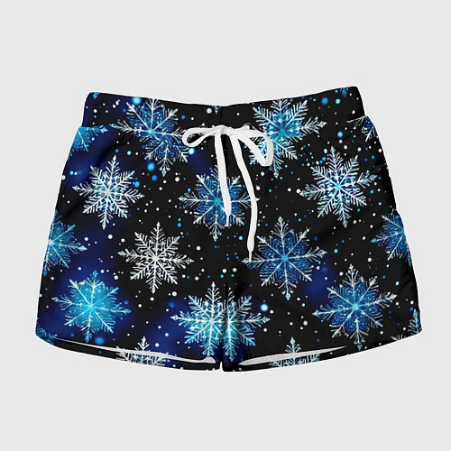 Женские шорты Стилизованный чёрно-синий со снежинками / 3D-принт – фото 1