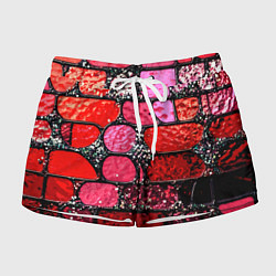 Шорты женские Рубиновый красный витражные плитки, цвет: 3D-принт