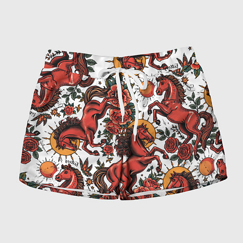 Женские шорты Красный конь в стиле татуировки / 3D-принт – фото 1