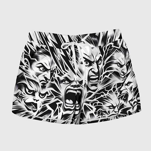 Женские шорты Свирепые лица и молнии - нейроарт / 3D-принт – фото 1