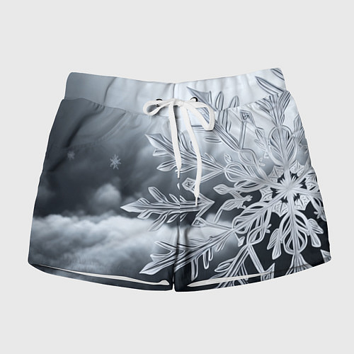 Женские шорты Снежинка на черно белое / 3D-принт – фото 1