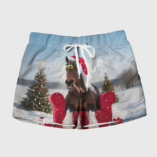 Женские шорты Новогодний конь / 3D-принт – фото 1
