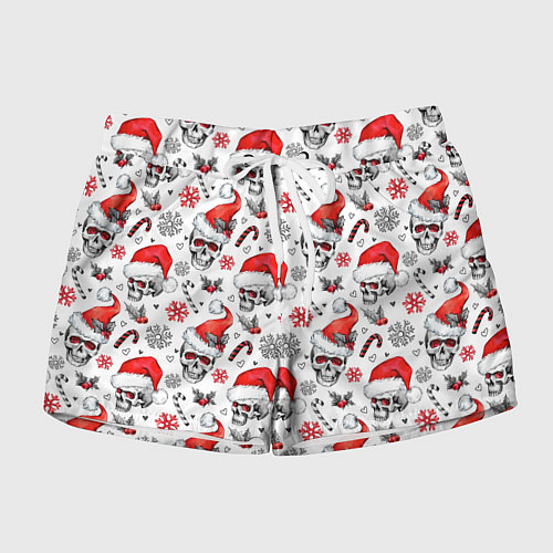 Женские шорты Новогодние черепа / 3D-принт – фото 1