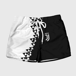 Шорты женские Juventus черно белая геометрия текстура, цвет: 3D-принт