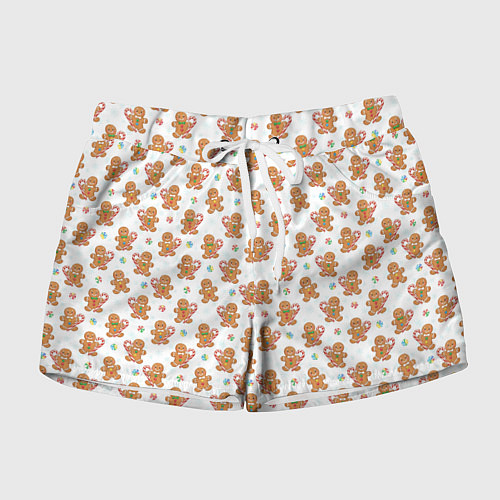 Женские шорты Имбирные человечки и карамельные трости / 3D-принт – фото 1