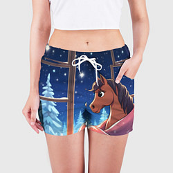 Шорты женские Лошадка зимней звездной ночью, цвет: 3D-принт — фото 2