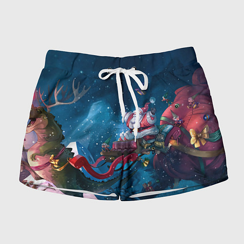 Женские шорты Санта с динозавром / 3D-принт – фото 1