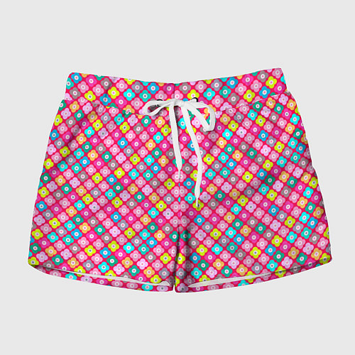 Женские шорты Разноцветный цветочный узор ретро / 3D-принт – фото 1