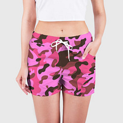 Шорты женские Камуфляж: розовый/коричневый, цвет: 3D-принт — фото 2
