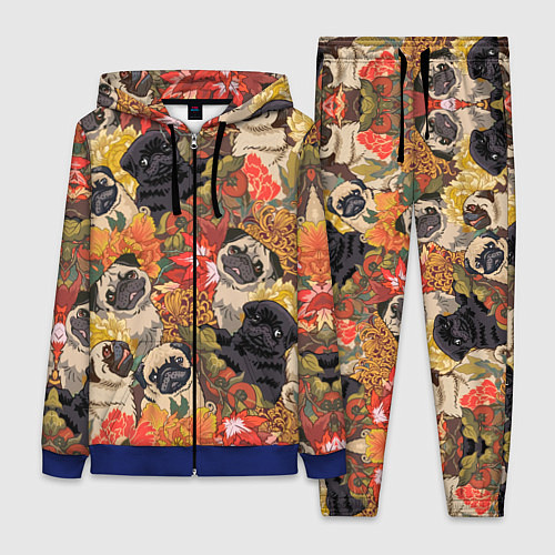 Женский костюм Мопсики Цветочки / 3D-Синий – фото 1