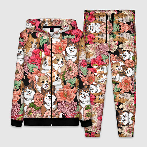 Женский костюм Корги & Цветы / 3D-Черный – фото 1