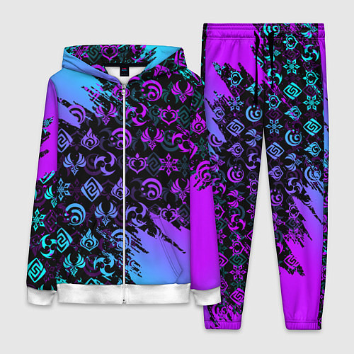 Женский костюм GENSHIN NEON PATTERN SYMBOL НЕОН ЭМБЛЕМЫ / 3D-Белый – фото 1