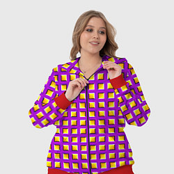 Женский 3D-костюм Фиолетовый Фон с Желтыми Квадратами Иллюзия Движен, цвет: 3D-красный — фото 2