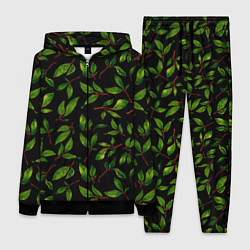 Женский 3D-костюм Яркие зеленые листья на черном фоне, цвет: 3D-черный