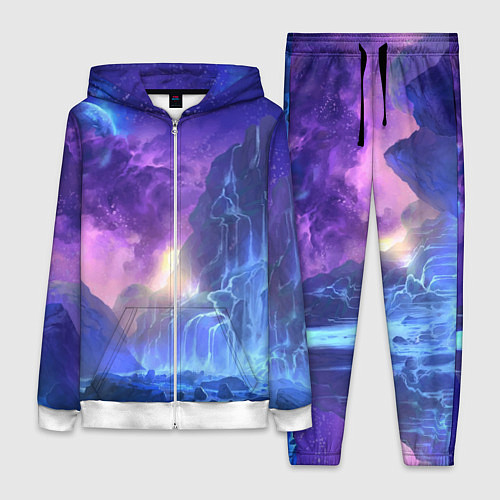 Женский костюм Фантастический пейзаж Водопад Неон / 3D-Белый – фото 1