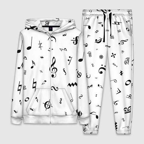Женский костюм Нотные Знаки Черные на Белом / 3D-Белый – фото 1