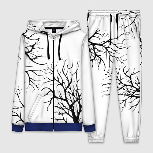 Женский костюм Черные ветки деревьев на белом фоне / 3D-Синий – фото 1