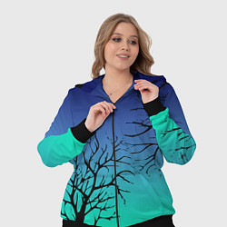 Женский 3D-костюм Черные абстрактные ветки деревьев на сине-зеленом, цвет: 3D-черный — фото 2