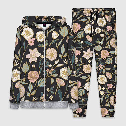 Женский костюм Цветы Астры На Чёрном Фоне / 3D-Меланж – фото 1