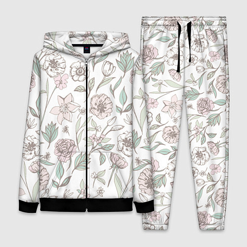 Женский костюм Цветы Астры и Розы На Светлом Фоне / 3D-Черный – фото 1