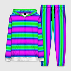 Женский 3D-костюм Зеленый и фиолетовые яркие неоновые полосы striped, цвет: 3D-белый