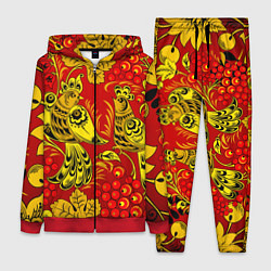 Женский костюм Хохломская Роспись Две Птици На Красном Фоне