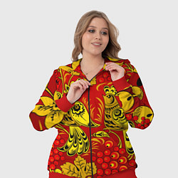 Женский 3D-костюм Хохломская Роспись Две Птици На Красном Фоне, цвет: 3D-красный — фото 2