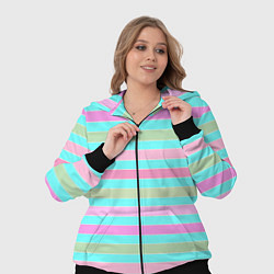 Женский 3D-костюм Pink turquoise stripes horizontal Полосатый узор, цвет: 3D-черный — фото 2