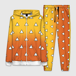 Женский 3D-костюм Оранжевое кимоно с треугольниками - Зеницу клинок, цвет: 3D-белый