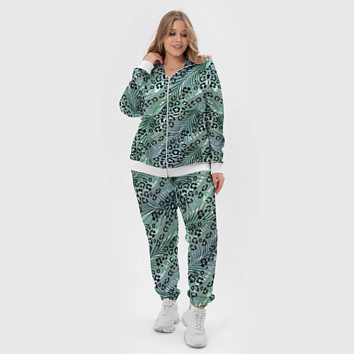 Женский костюм Листья пальмы на леопардовом серо - зеленом фоне / 3D-Белый – фото 4