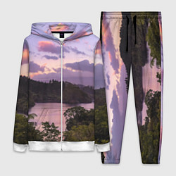Женский 3D-костюм Пейзаж вечерней реки и леса, цвет: 3D-белый
