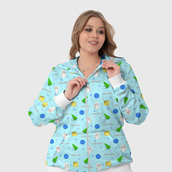 Женский 3D-костюм Новогодний геометрический арт лайн принт с кролико, цвет: 3D-белый — фото 2